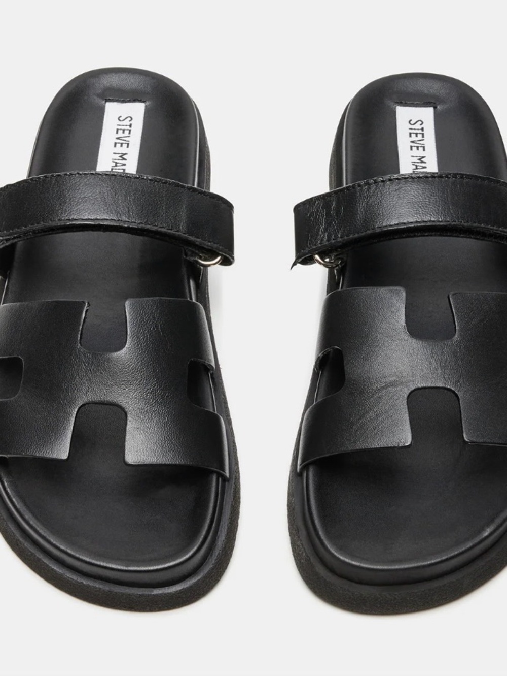 Steve Madden Mayven Black Leather Sandals with Cutout Strap